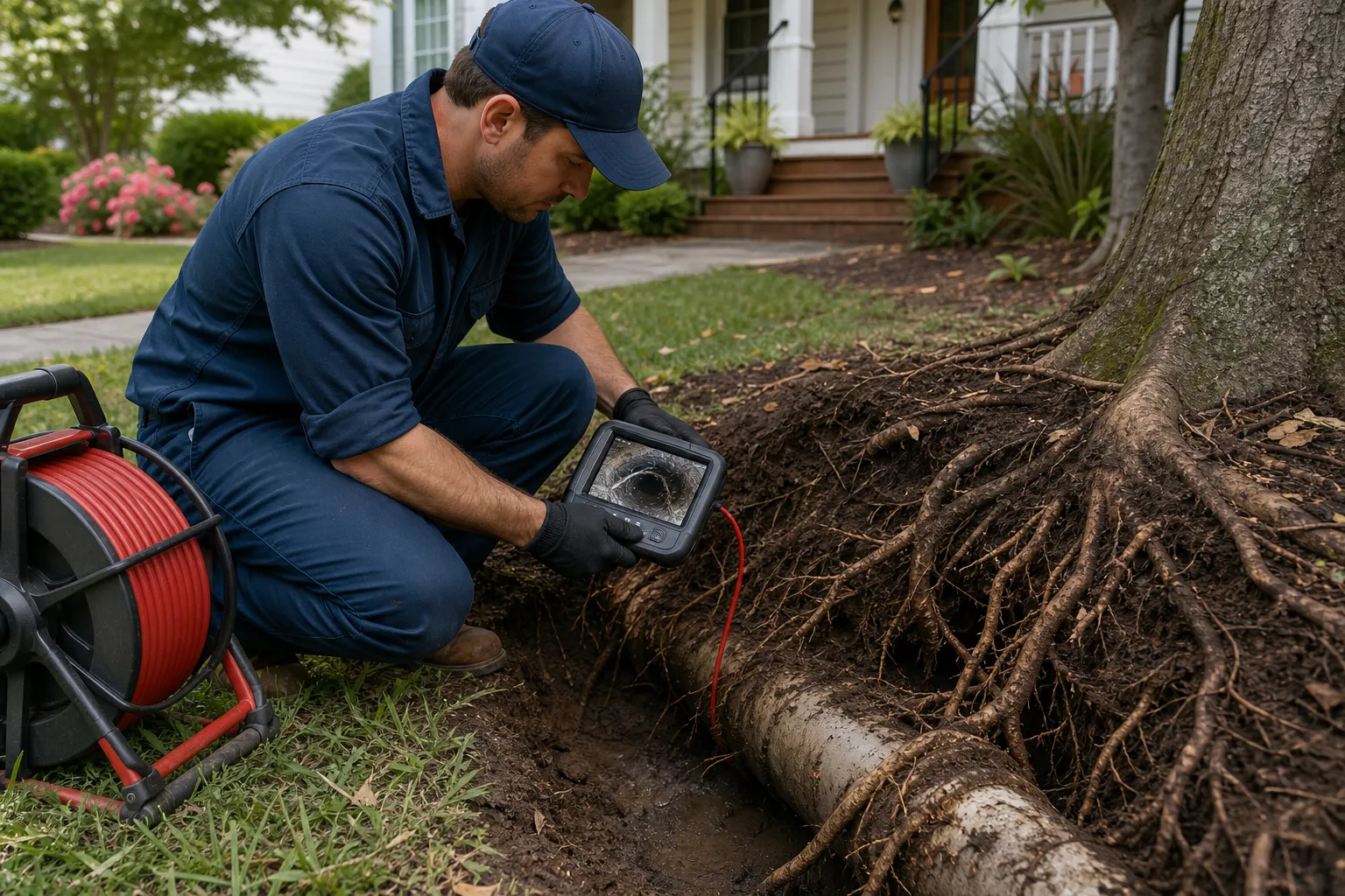 Tree roots in sewer line