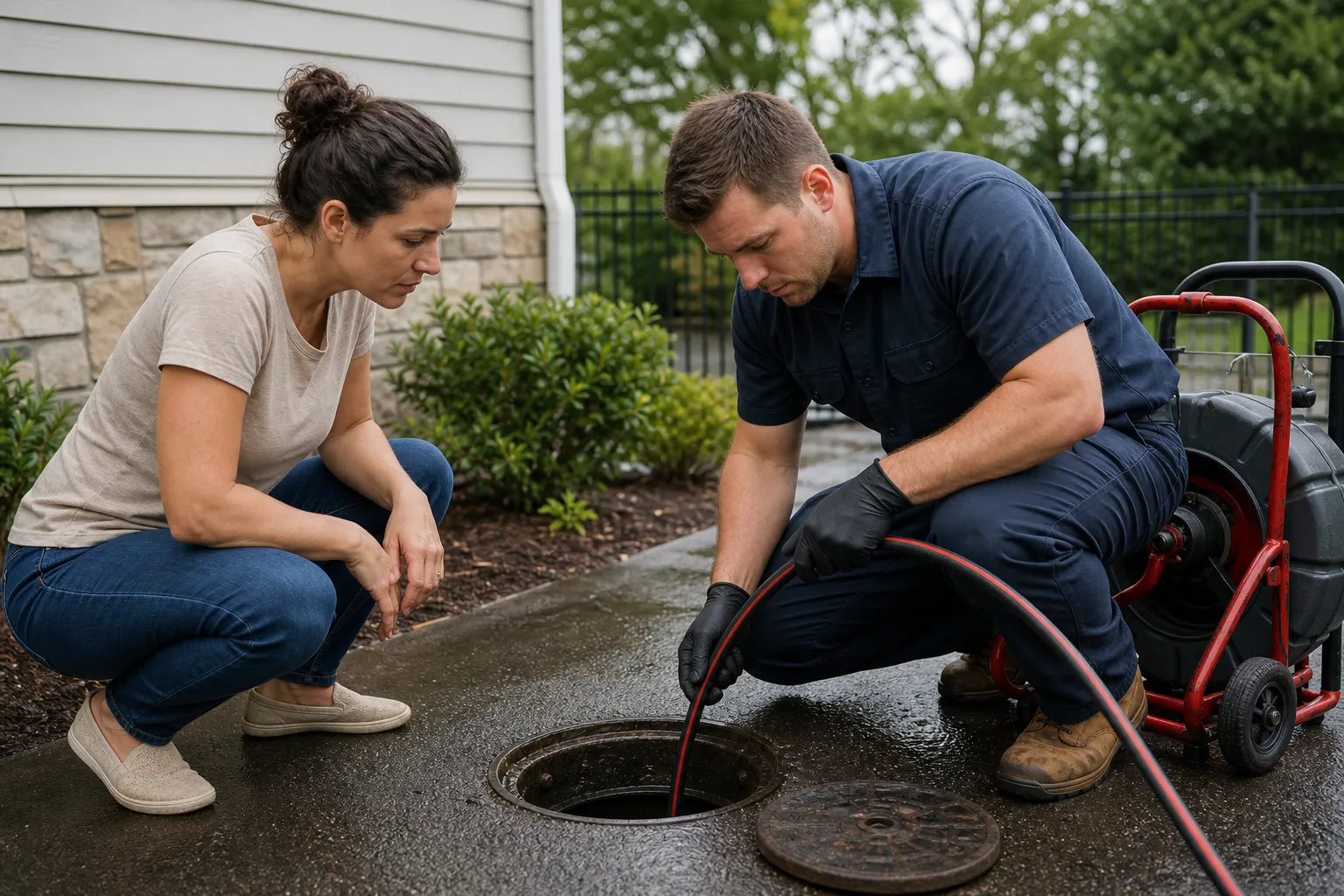 Clear a backed-up main drain